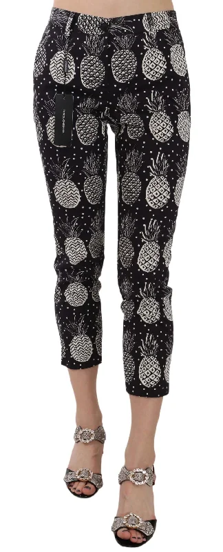 Dolce & Gabbana Chic Black Pineapple Print Skinny Capri Women's Pants Classic Straight Pants