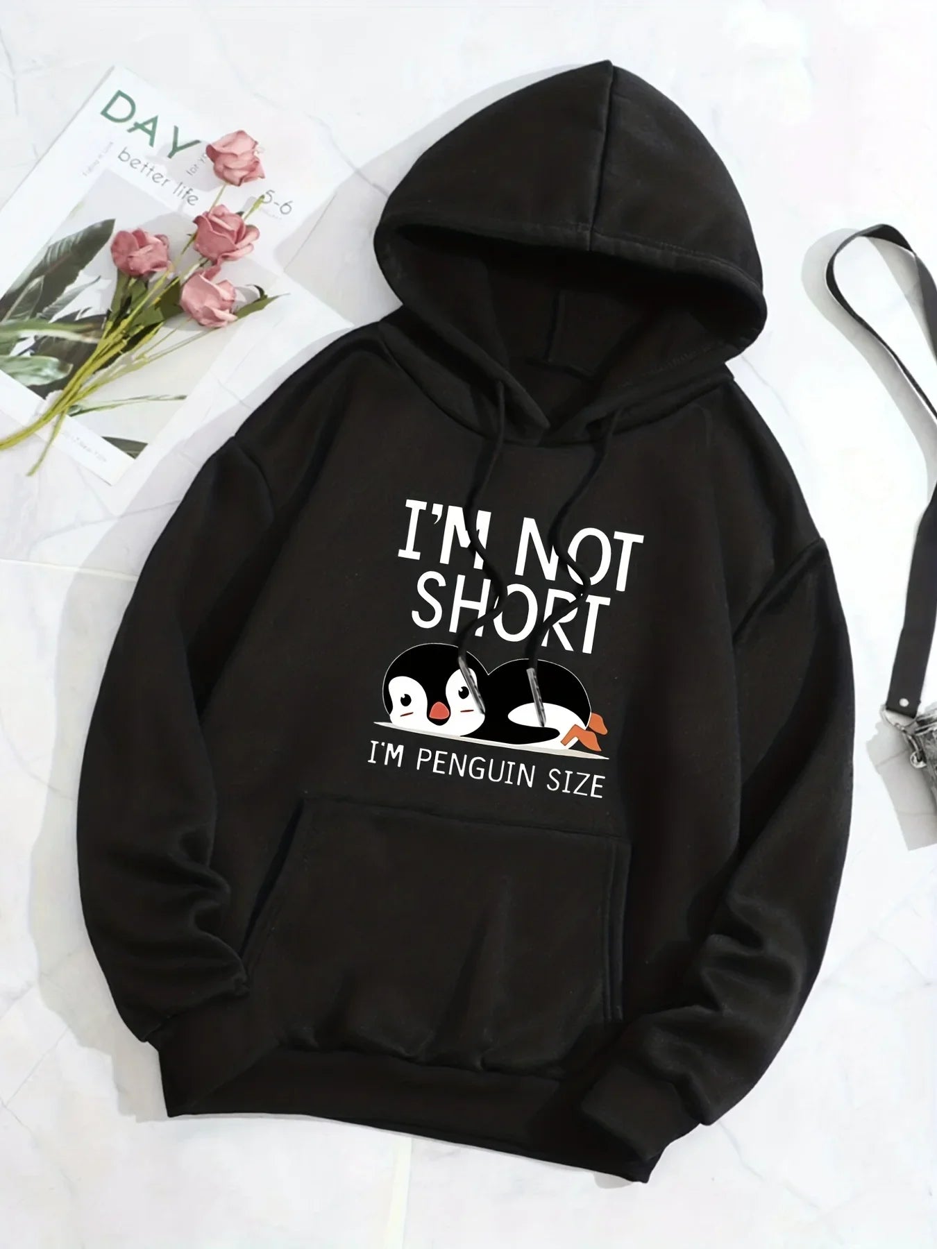 Womens Penguin Print Hoodie with Drawstring Stylish Casual Sweatshirt featuring Comfy Kangaroo Pocket & Long Sleeves Hoodie with Ribbed Hem Stretchable Secure