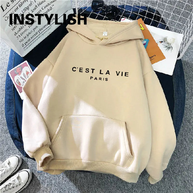 Women Casual Print Loose Hoodies Spring Long Sleeve Hooded Sweatshirt Harajuku Simple Tops Lazy Style Pullover 2023 Streetwear Hoodie with Lace Feminine Delicate