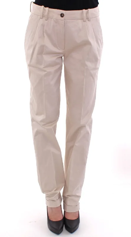 Dolce & Gabbana Elegant Beige Regular Fit Cotton Women's Pants High-Waist Yoga Pants