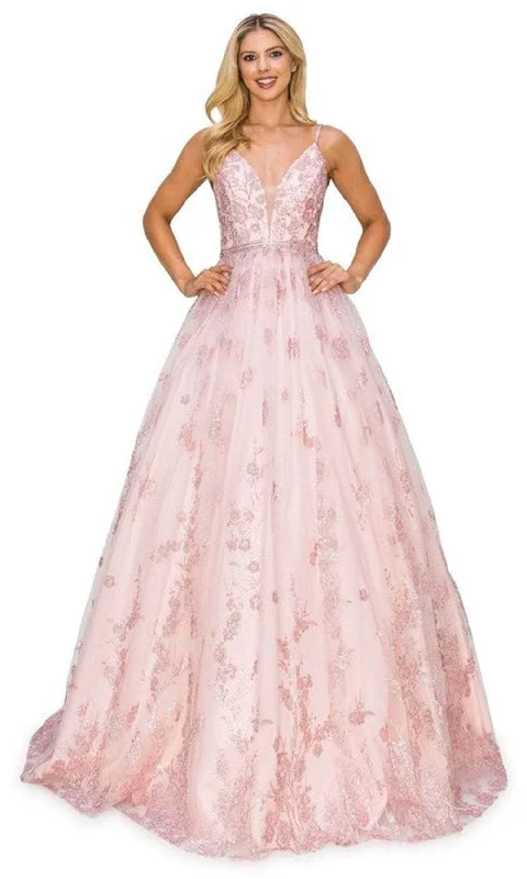 Cinderella Couture 8039J - Plunging Neck A-line Dress Tunics Sophisticated sleek