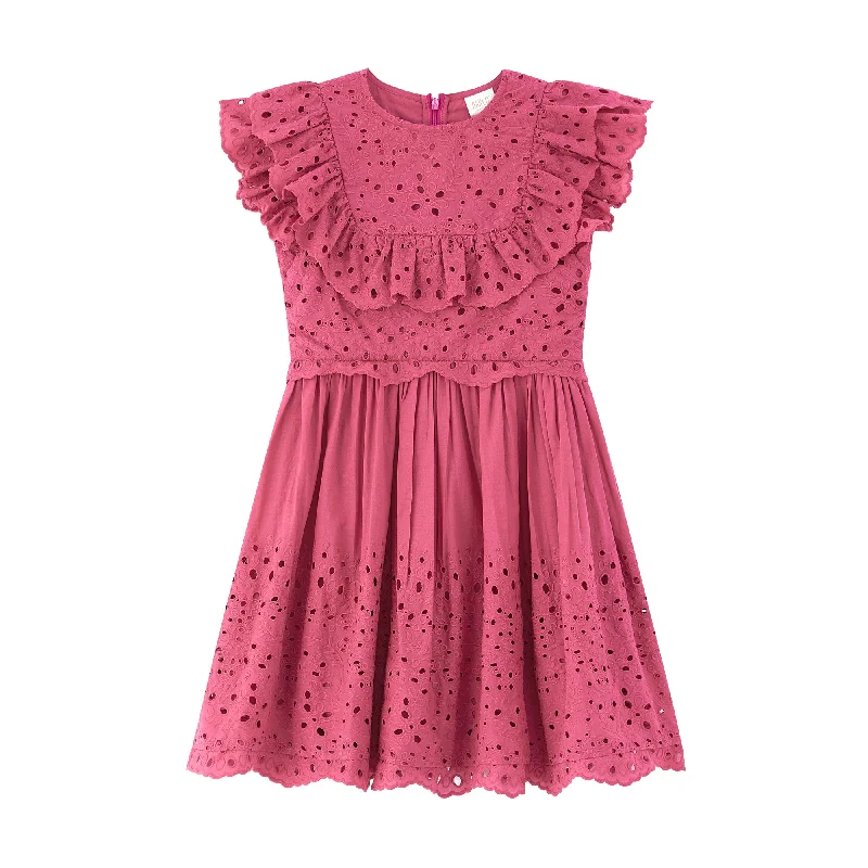 Naomi Embroidered Mini Dress LONG LENGTH-Mauve Comfortable Polka Dot Mini Dress