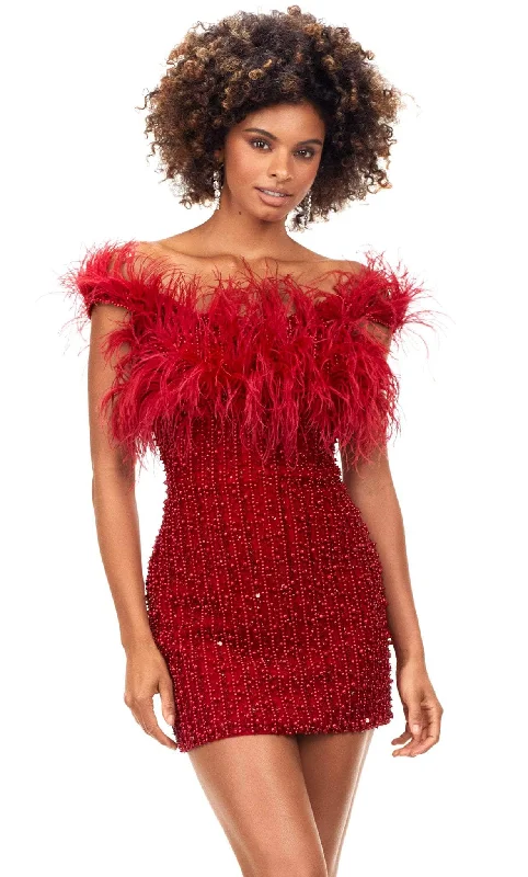 Ashley Lauren 4566 - Feathered Mini Dress Fashionable Summer Mini Dress