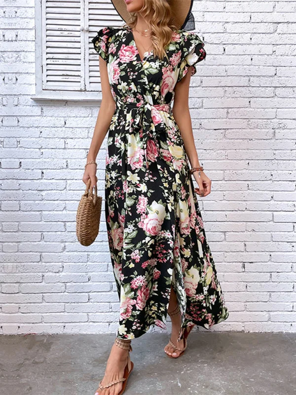Blue Zone Planet | European and American summer vacation mid-length slit floral dress Tunics Prom sequined Blue Zone Planet | European and American summer vacation mid-length slit floral dress Tunics Prom sequined