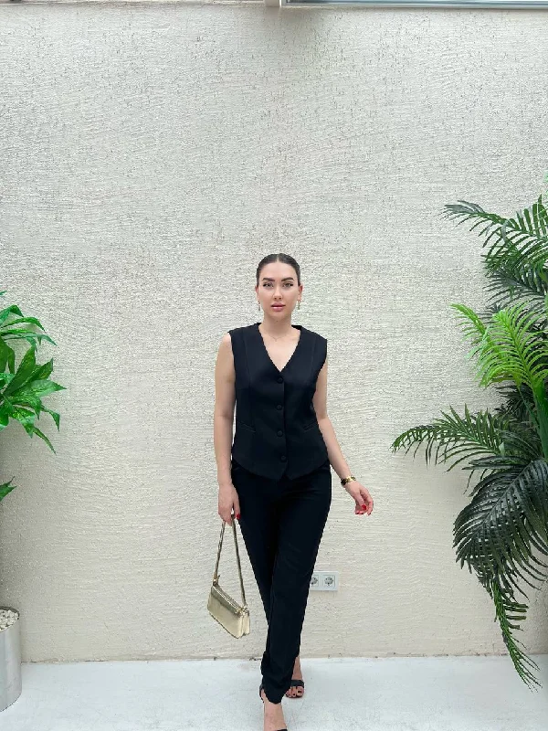matching pants -Black Classic Straight Pants