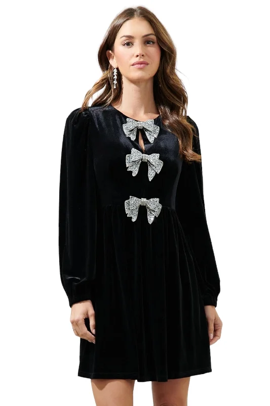 Holiday- Glow Bow Velvet Mini Dress Trendy Cut-Out Mini Dress