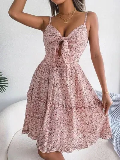 Blue Zone Planet |  Frill Ditsy Floral Spaghetti Strap Mini Dress Fashionable Party Mini Dress