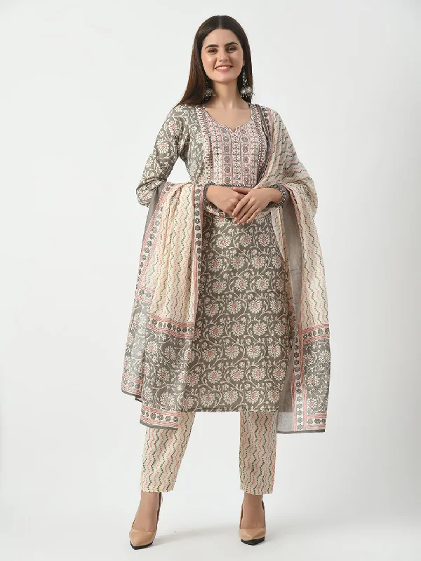 Grey Printed and Embroidered Kurta Pant With Dupatta Set - Rasiya Formal Linen Trousers Grey Printed and Embroidered Kurta Pant With Dupatta Set - Rasiya Formal Linen Trousers