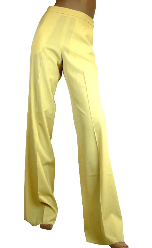 Bottega Veneta Women's Yellow Virgin Wool Pants Elegant Palazzo Trousers