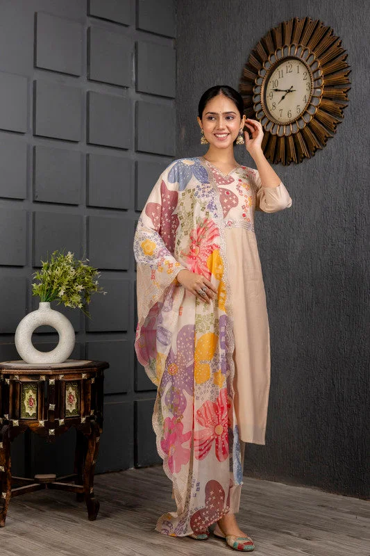 Malishka Women's Viscose Yoke Design Solid Straight Kurta Pant With Dupatta Stylish Slim Trousers