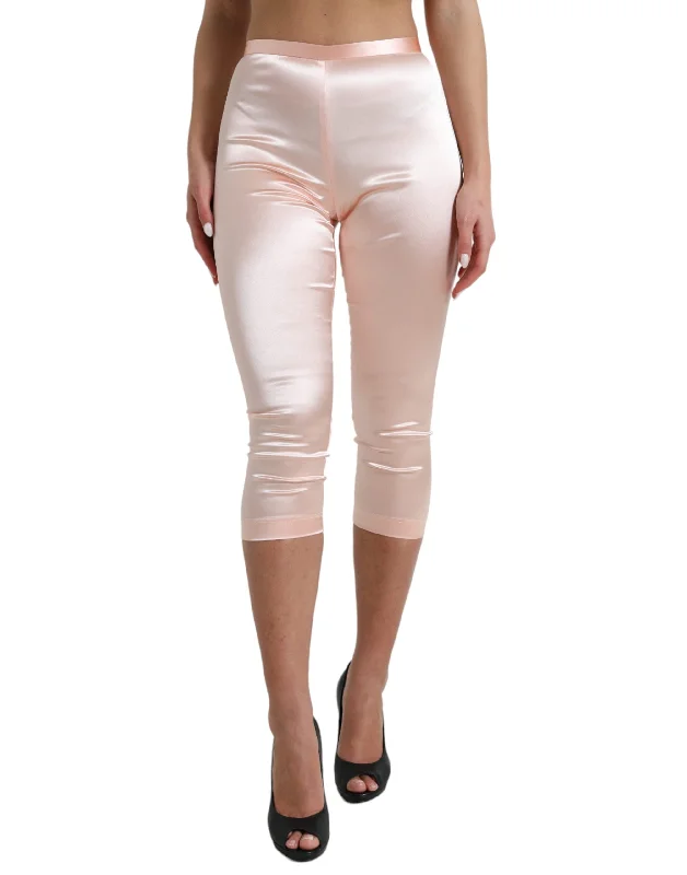 Dolce & Gabbana Chic Pink High Waist Cropped Silk Women's Pants Trendy High-Waist Trousers