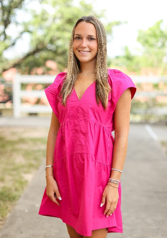 Rylie Fuchsia Mini Dress Trendy Button-Detail Mini Dress