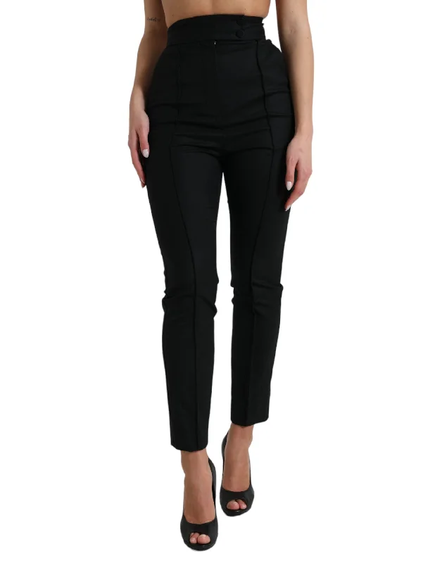 Dolce & Gabbana Elegant High Waist Tapered Wool Women's Pants Trendy Velvet Pants