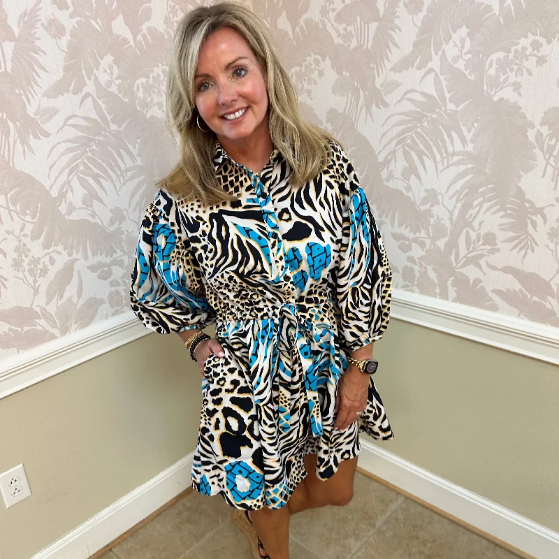 Sophia Animal Print Mini Dress | Blue Chic Bohemian Mini Dress