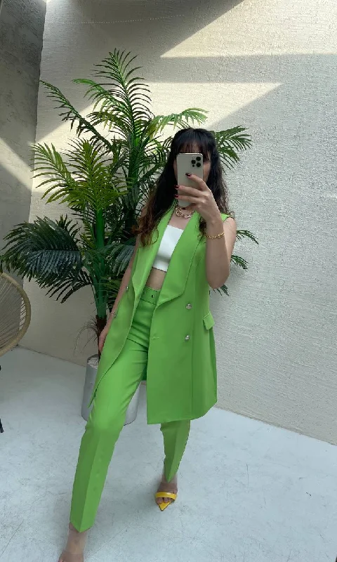 Pants with belt -Green Casual Drawstring Pants