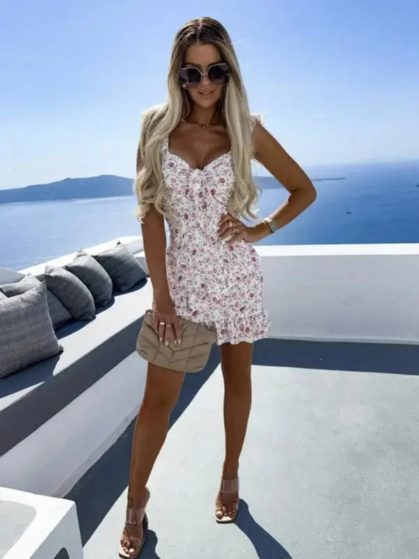 Blue Zone Planet |  Ditsy sleeveless mini dress Fashionable Mini Dress with Frills
