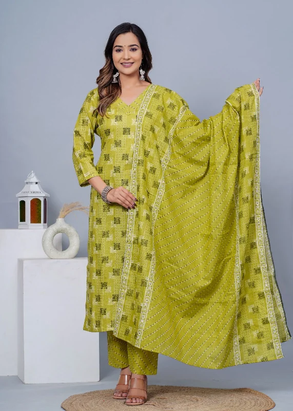 Women Stylish Cotton Kurta with Pant and Dupatta Set - Rasiya Classic Pleated Pants