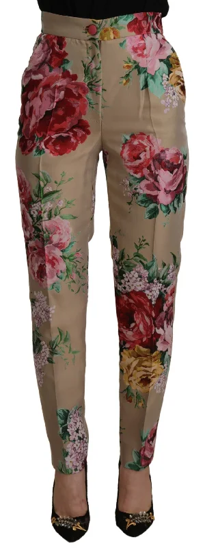 Dolce & Gabbana Floral High-Waist Dress Women's Pants Formal Slim Pants