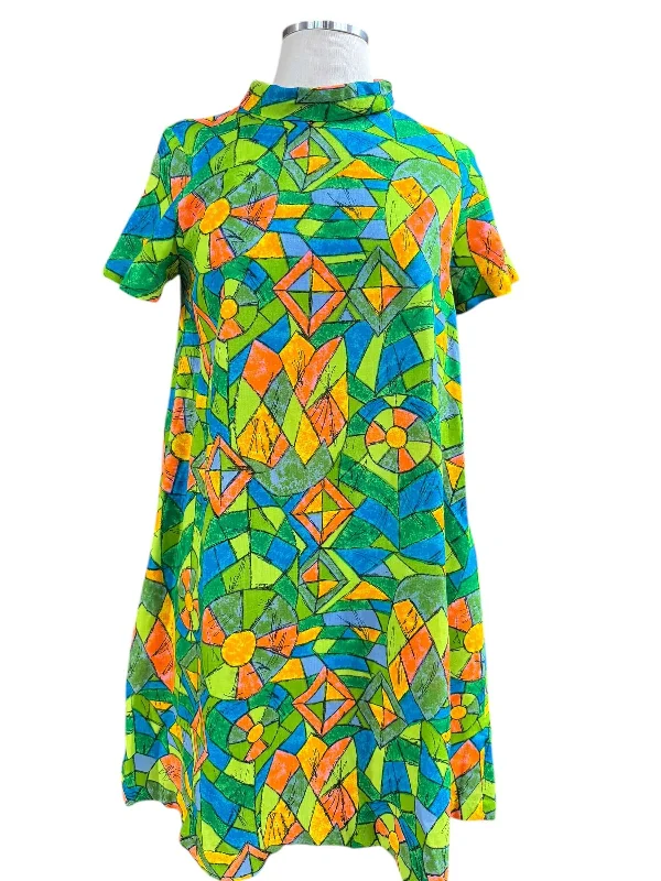 1960s Geometric Mini Dress L Fashionable Polka Dot Mini Dress