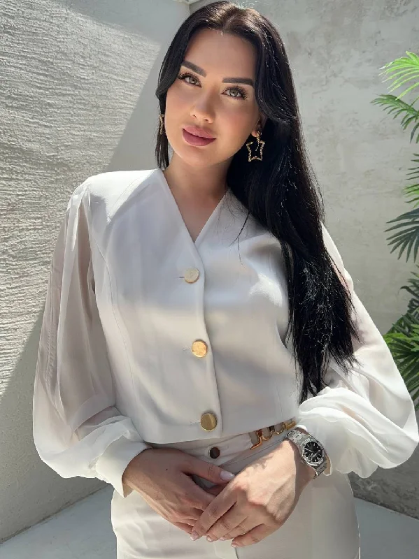 Matching pants with chain belt - White Trendy Wide-Legged Trousers