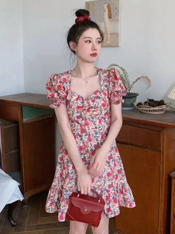 Blue Zone Planet |  French Retro Floral Mini Dress Elegant Tulle Mini Dress