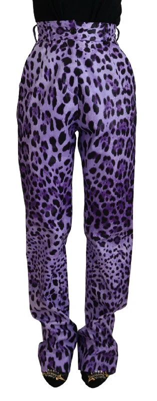 Dolce & Gabbana Elegant High Waist Straight Purple Women's Pants Soft Cotton Pants