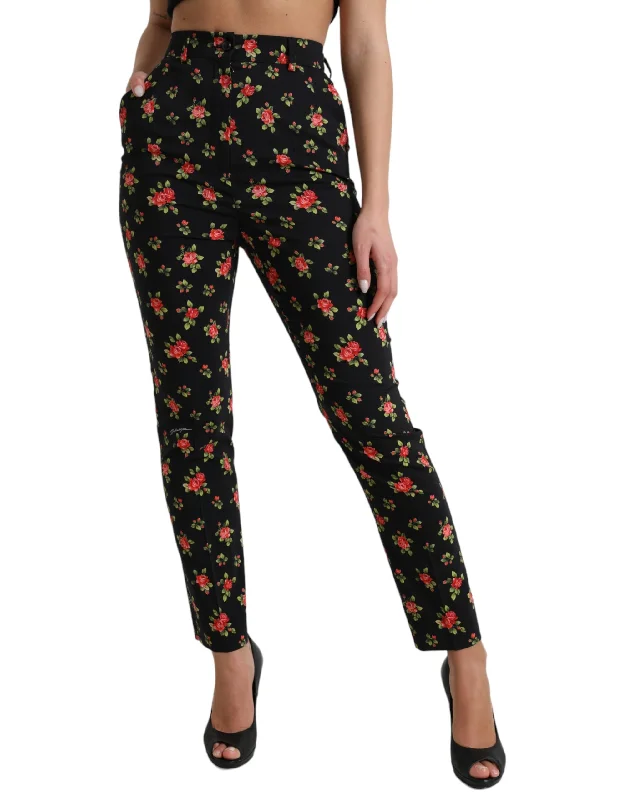Dolce & Gabbana Elegant High-Waist Floral Tapered Women's Pants Relaxed High-Waist Trousers