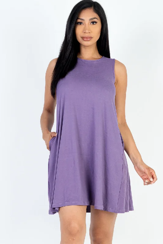 Relaxed Sleeveless Fit-and-Flare Mini Dress Trendy Lace Mini Dress