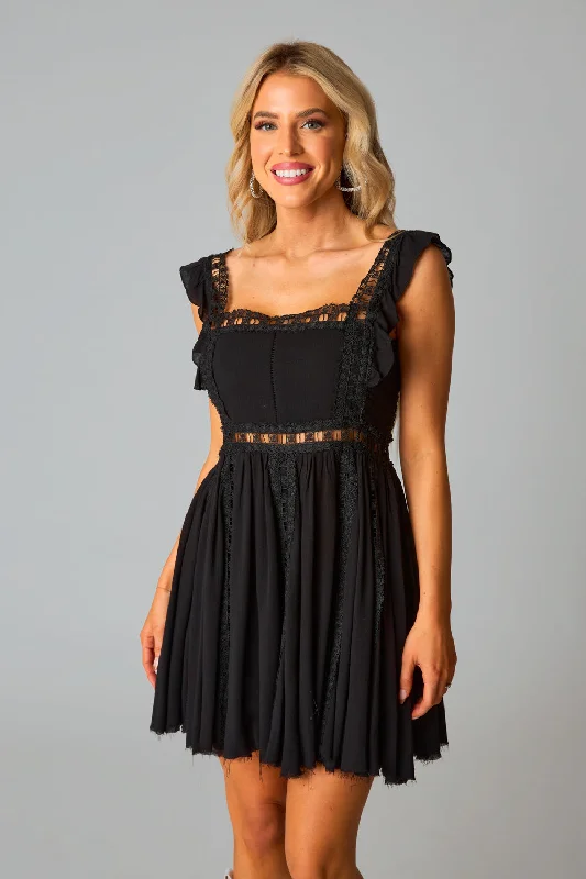 Adams Laced Mini Dress - Black Cozy T-Shirt Mini Dress