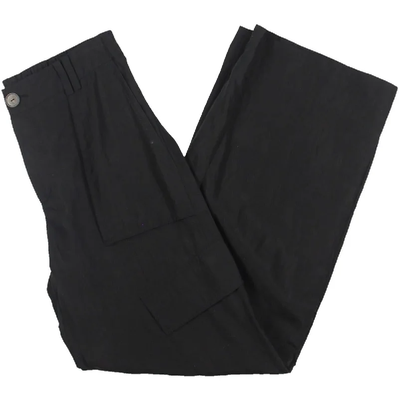 Womens Tencel Wide Leg Cargo Pants Chic Wool Trousers