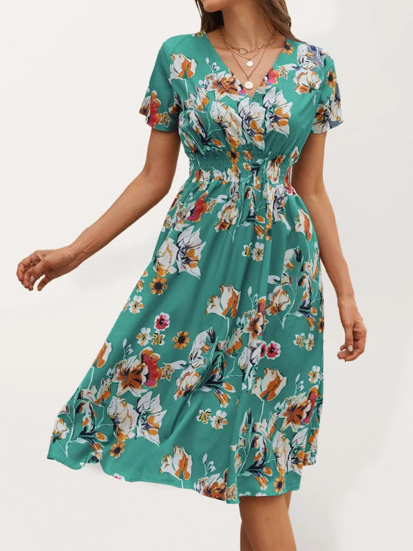 Blue Zone Planet | Summer elegant vacation V-neck floral print short-sleeved dress Tunics Top rated Blue Zone Planet | Summer elegant vacation V-neck floral print short-sleeved dress Tunics Top rated