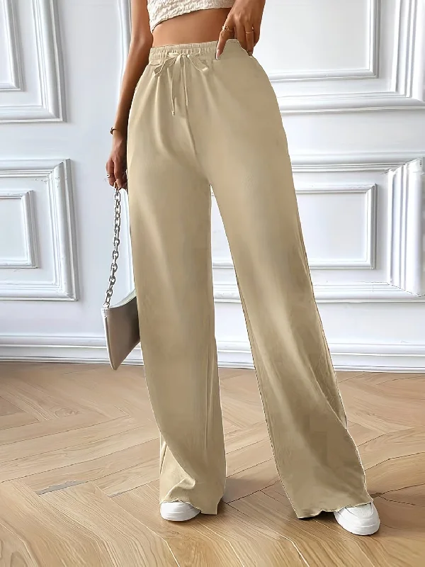 Full Size Drawstring Pocketed Wide Leg Pants Formal Linen Trousers