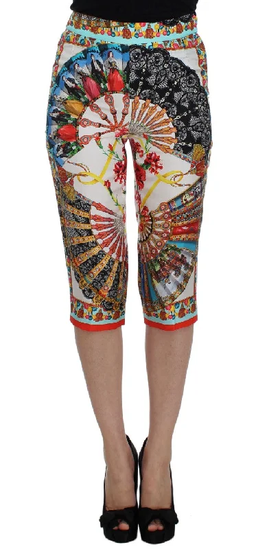 Dolce & Gabbana Multicolor Majolica Silk Capri Women's Pants Comfortable Pleated Pants
