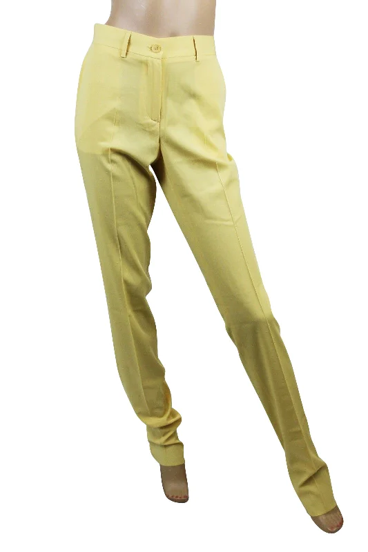 Bottega Veneta Women's Belt Line Yellow Virgin Wool Dress Pant Casual Wide Pants
