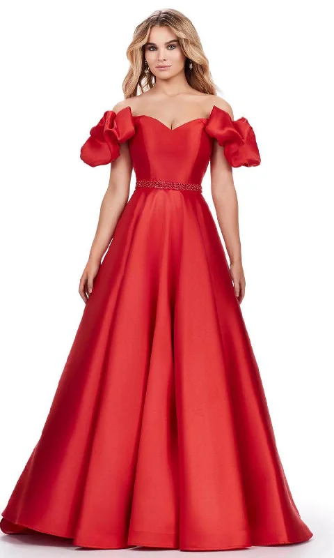 Ashley Lauren 11542 - Puff Sleeve Mikado Prom Dress Halter Neckline Beach