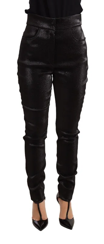 Dolce & Gabbana Elegant Slim Fit Shimmer Cropped Women's Pants Trendy Wide-Legged Trousers