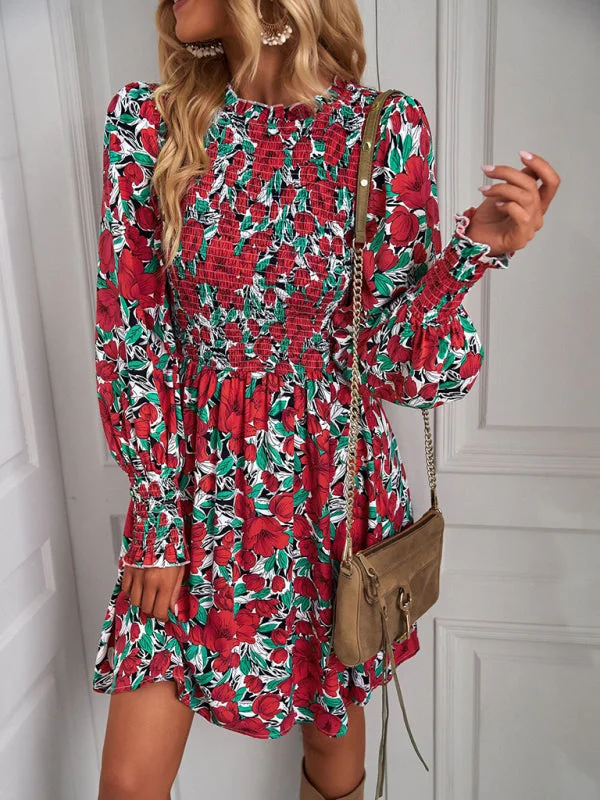 Blue Zone Planet | Lily's Floral Lantern Sleeve Ruched Top Mini Dress Trendy Camisole Mini Dress