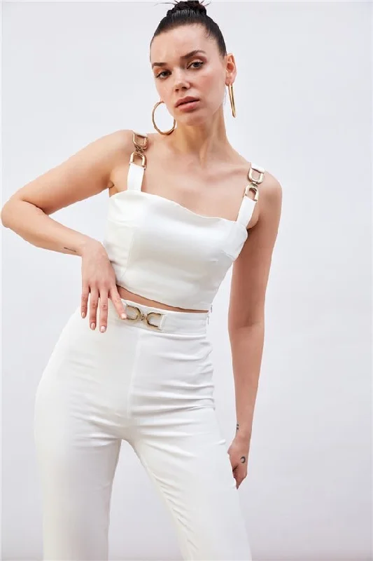Accessory Detailed Pants - White Cozy Full-Length Pants