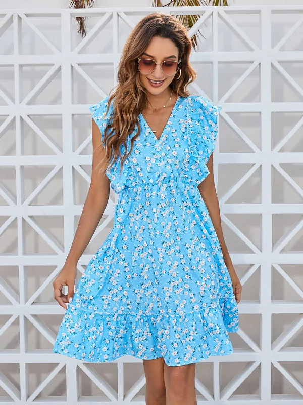 Ruffled Floral Mini Dress Chic Puff Sleeve Mini Dress