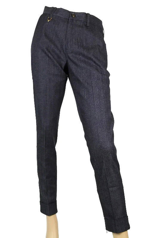 Gucci Women's Stirrup Detail Blue / Gray Cotton Elastane Skinny Pants (40) Modern Stretch Trousers