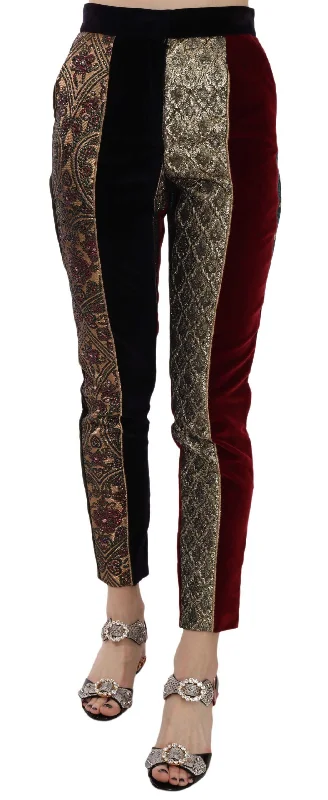 Dolce & Gabbana Elegant Multicolor Jacquard Cropped Women's Pants Cozy Full-Length Pants