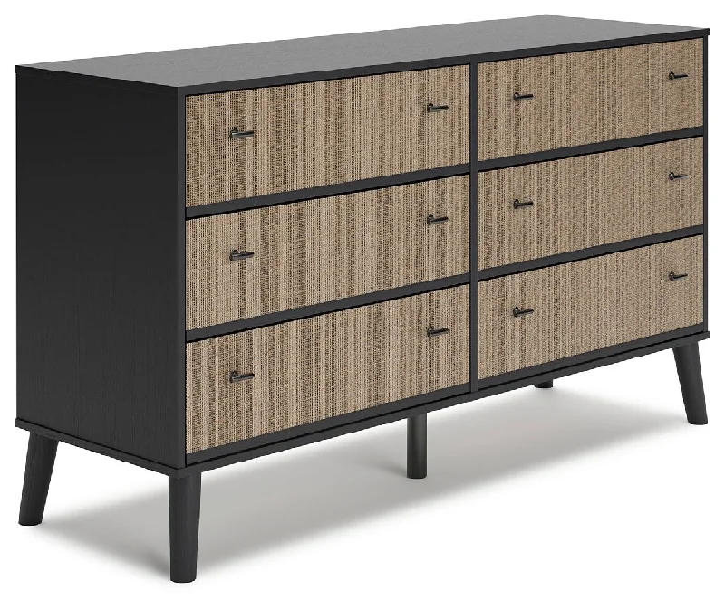 Charlang - Black / Gray - Six Drawer Dresser Boat Neckline Classic
