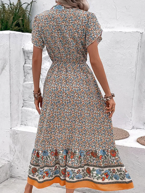 Blue Zone Planet |  ethnic style V-neck floral dress Tunics Favorite customer