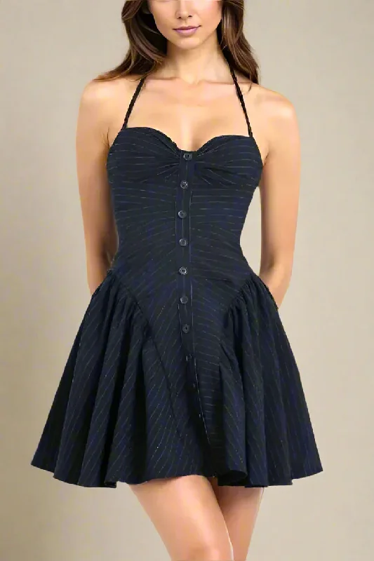 Bonnie Bodycon Halterneck Mini Dress - Navy Blue Cozy Cowl Neck Mini Dress