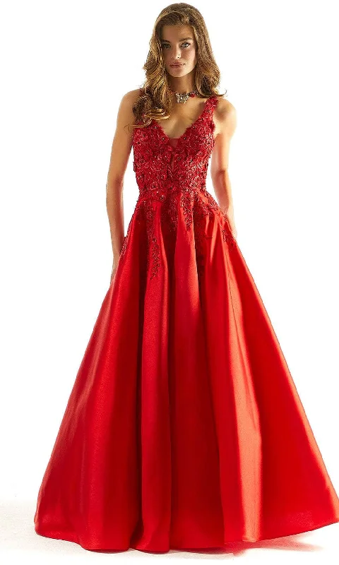 Mori Lee 49044 - Floral Detail Satin Prom Dress empire Waist empire