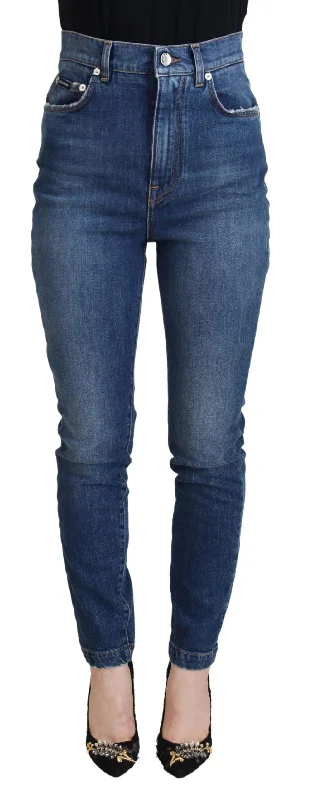 Dolce & Gabbana Elegant Blue Denim Pants - Tailored Women's Fit Stylish Paperbag Waist Pants