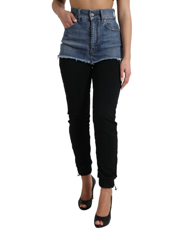 Dolce & Gabbana Chic High Waist Skinny Pants with Denim Women's Shorts Chic Faux Leather Pants