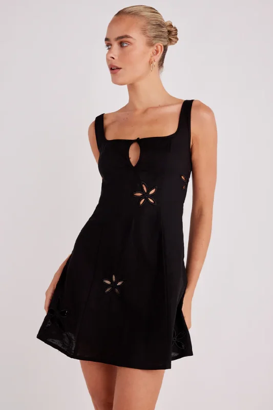 SNDYS THE LABEL FLORA MINI DRESS - BLACK Stylish Sweetheart Mini Dress