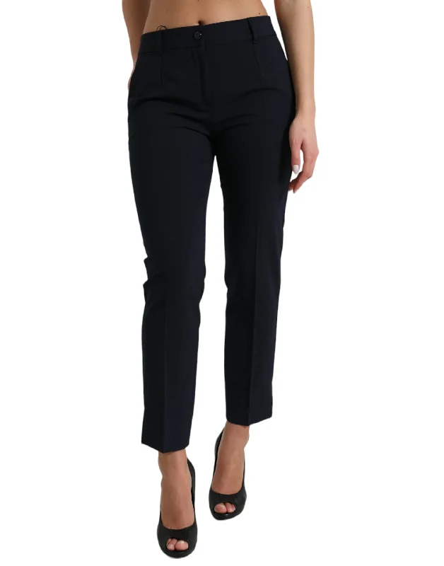 Dolce & Gabbana Elegant Mid Waist Tapered Pants in Women's Blue Casual Lounge Pants
