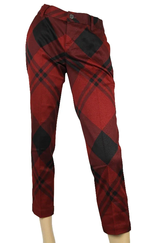 Gucci Women's Check Print Holiday Red / Black Cotton Elastane Capri Pants Classic Straight Pants
